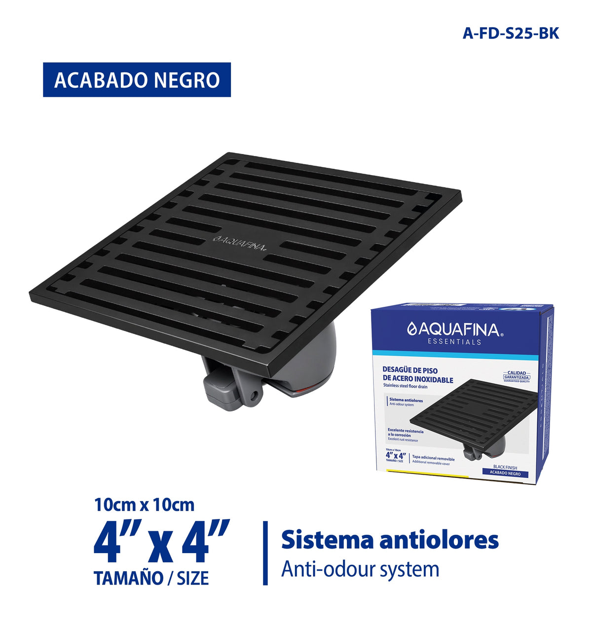 Rejilla desagüe acero anti olor 10x10 cm