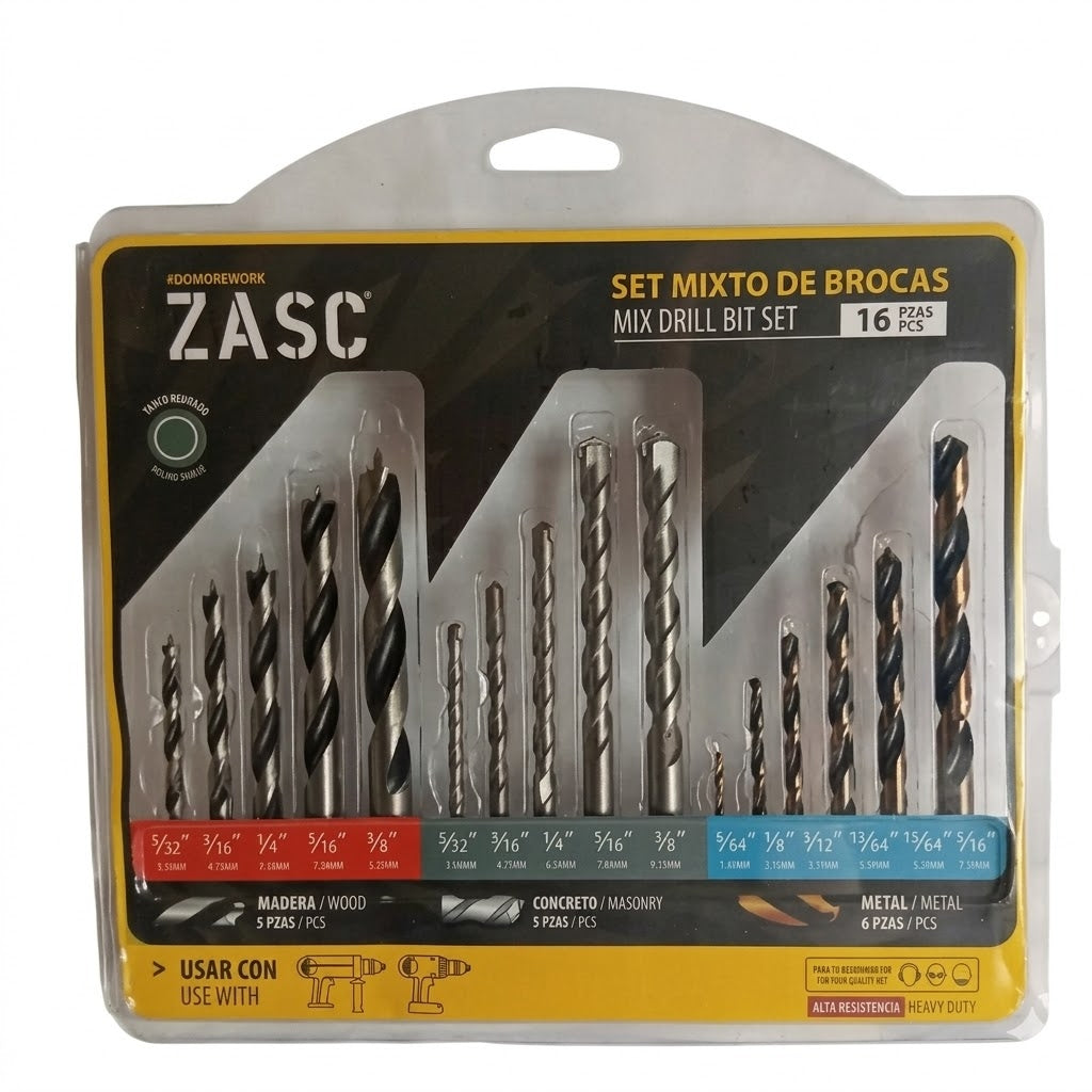 Set 16 Brocas Mechas Zasc Madera Concreto Metal En Blíster
