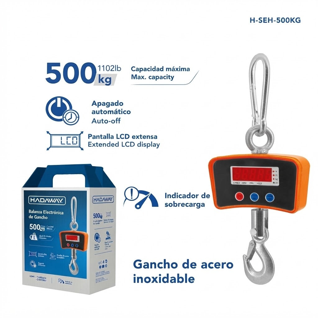 Peso digital de gancho recargable 500kg HADAWAY