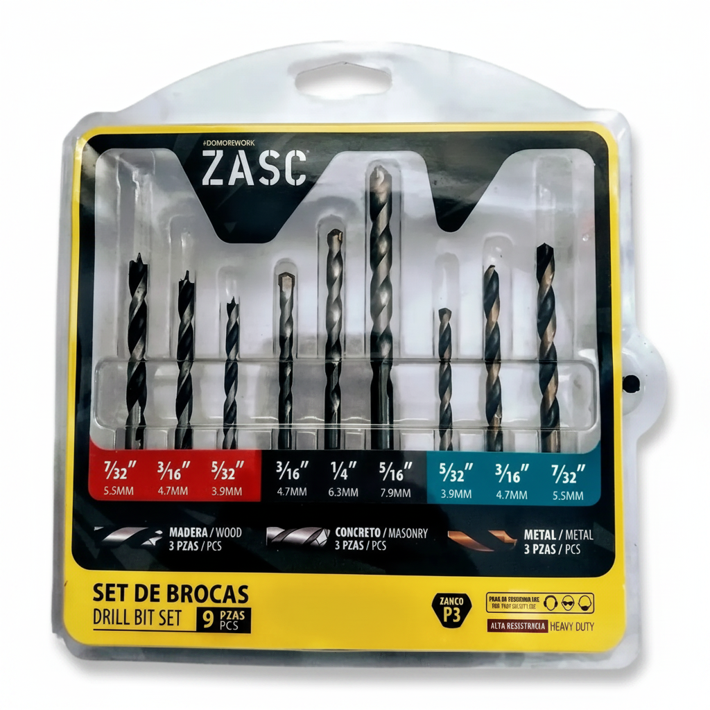 Juego Mechas Taladro Perforar Concreto Madera Metal 9 Piezas