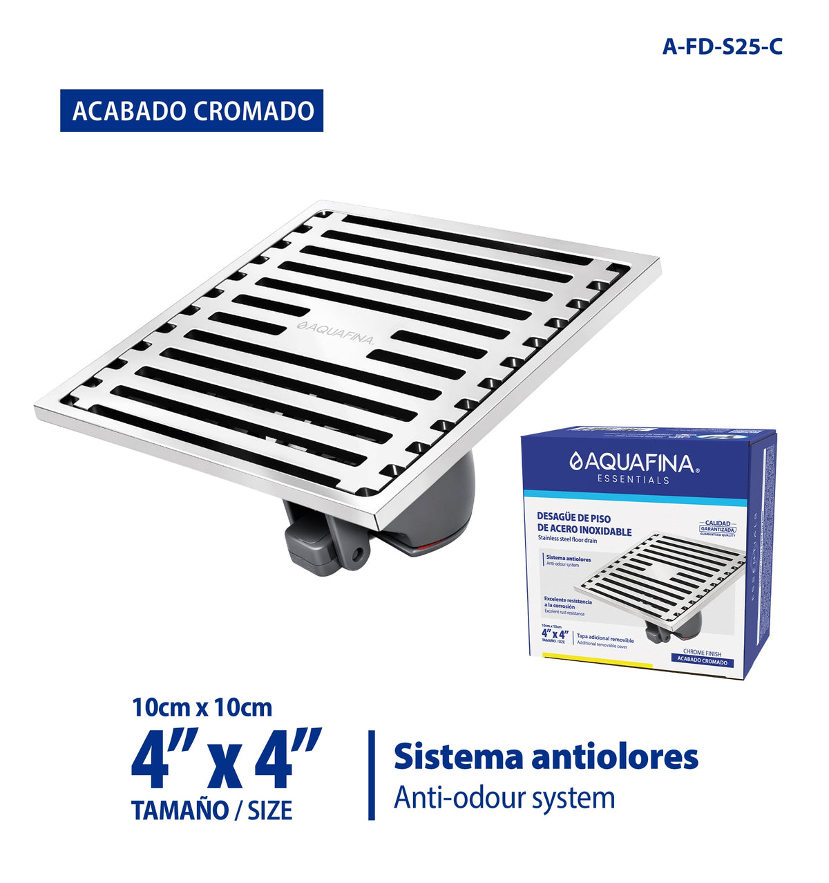 Rejilla desagüe acero anti olor 10x10 cm