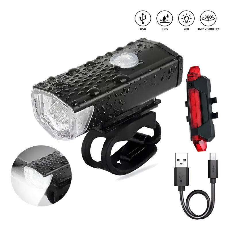 Juego Luz Led Bicicleta Delantera Y Trasera Recargable Usb