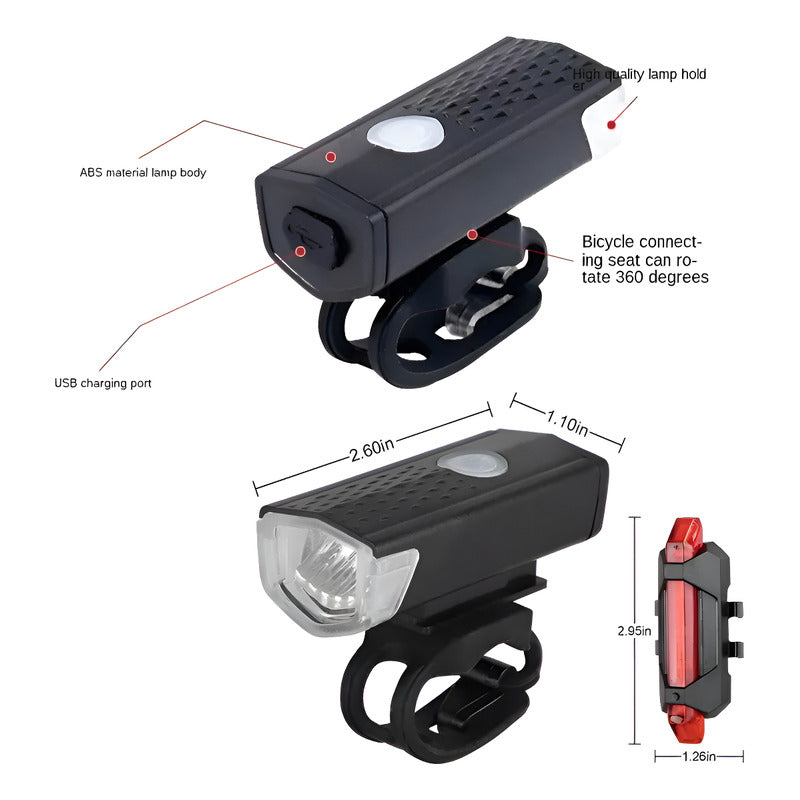 Juego Luz Led Bicicleta Delantera Y Trasera Recargable Usb