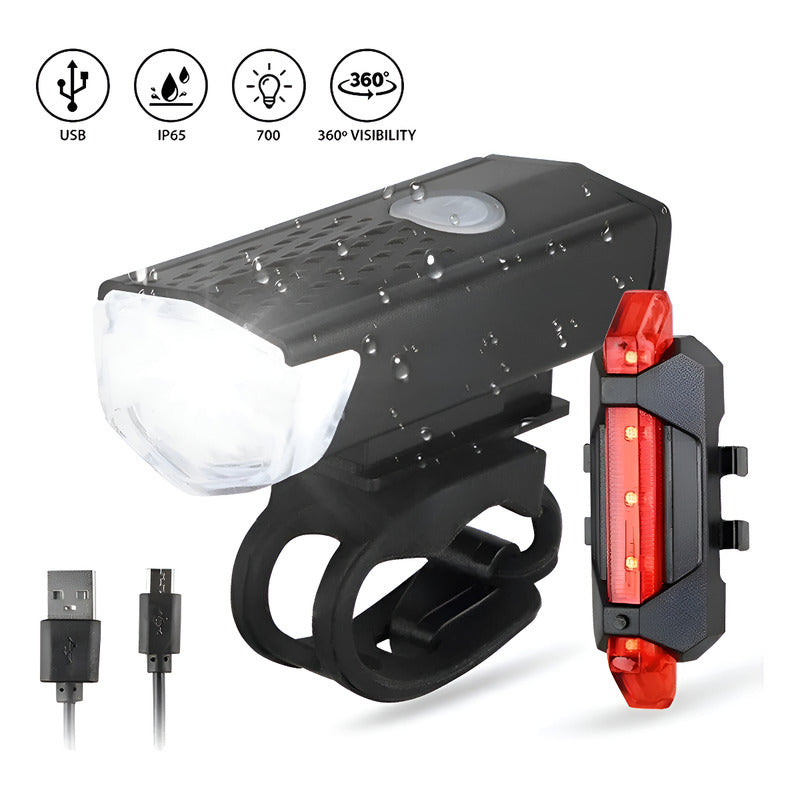 Juego Luz Led Bicicleta Delantera Y Trasera Recargable Usb