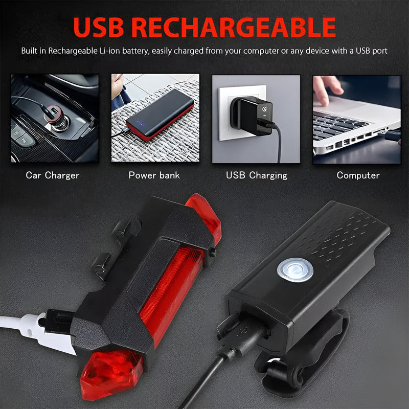 Juego Luz Led Bicicleta Delantera Y Trasera Recargable Usb