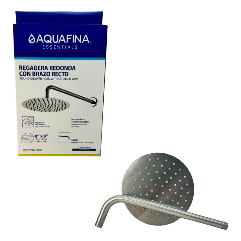 Ducha Regadera Plana Acero Inoxidable Redonda 8 Tubo 40cm