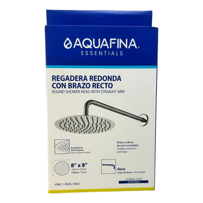 Ducha Regadera Plana Acero Inoxidable Redonda 8 Tubo 40cm