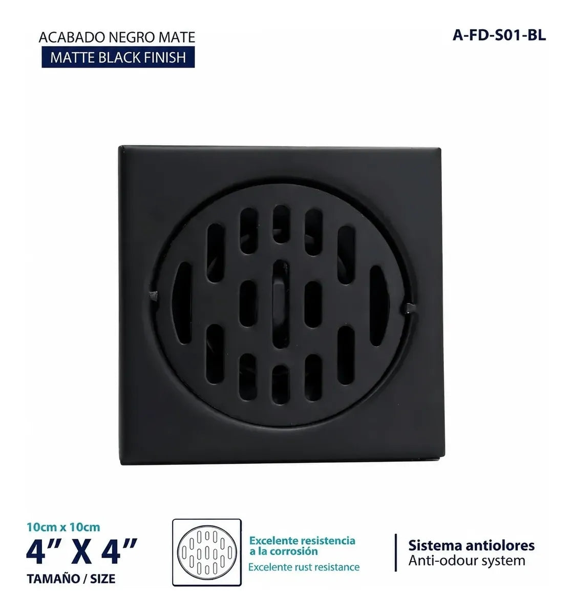 Rejilla desague centro piso acero inoxidable anti olor 10x10