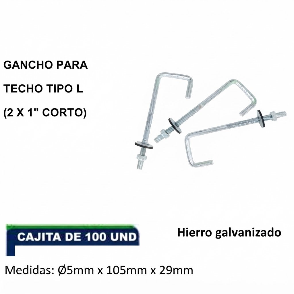 Gancho para techo 2x1 corto caja 100 unidades