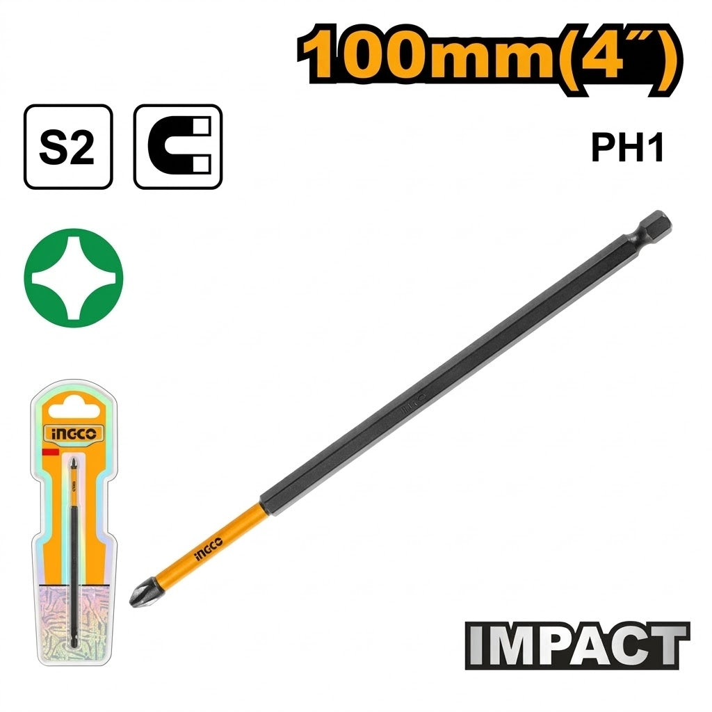 Punta de impacto larga Ph1 100mm S2 Ingco