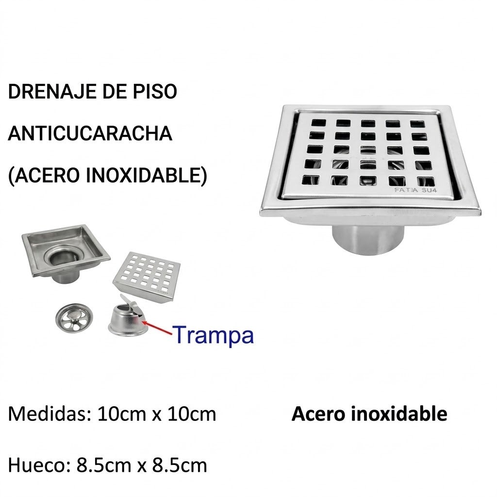 Rejilla Centro Piso Anti Olor 10x10 Acero Inoxidable