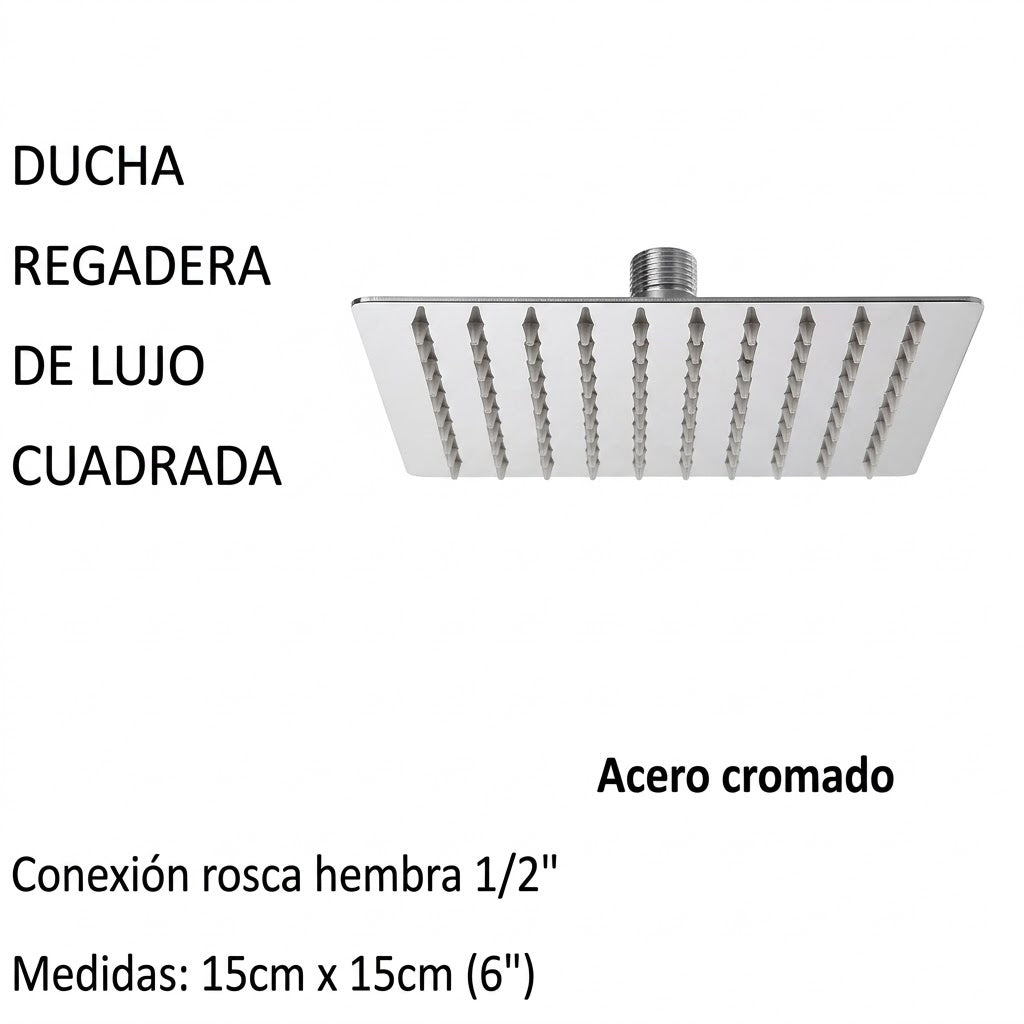 Ducha Regadera Cuadrada Delgada 6 Pulgadas Acero Inoxidable