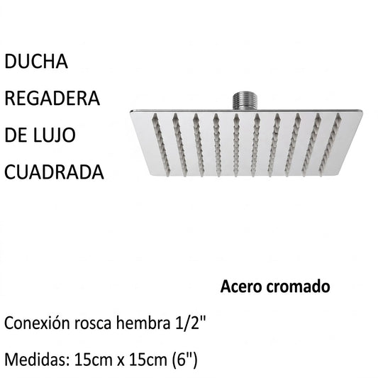 Ducha Regadera Cuadrada Delgada 6 Pulgadas Acero Inoxidable